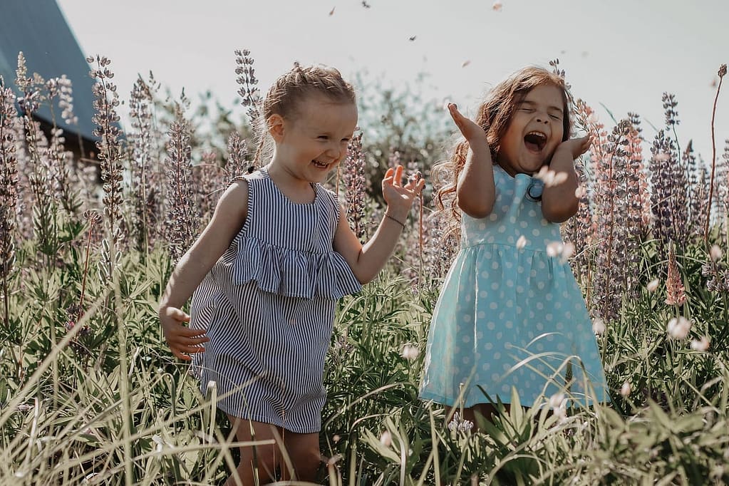 girls, beautiful flowers, nature